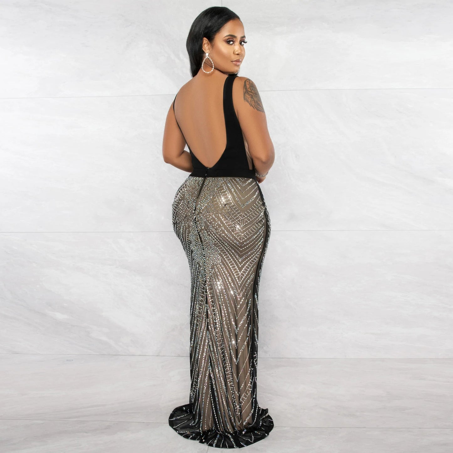 Sleeveless Rhinestone Drilling Dress Shop One Place