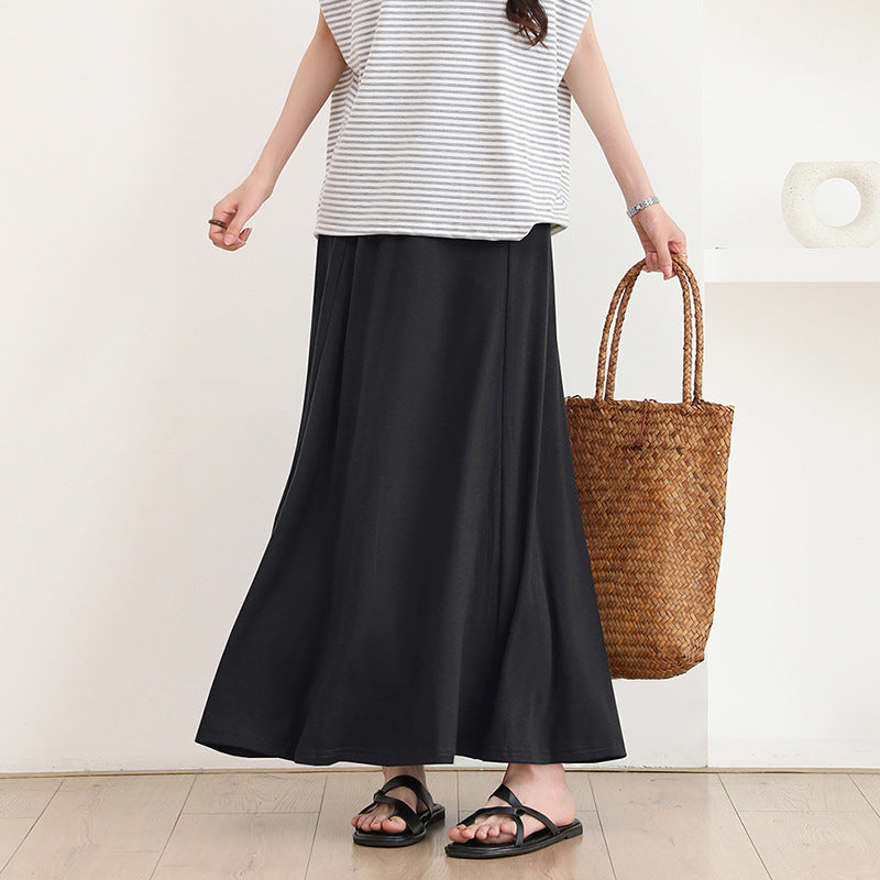 Japanese Korean Summer Women's Skirt Breathable Cool Feeling High Waist Big Swing Mid Length Real Shot Shop One Place