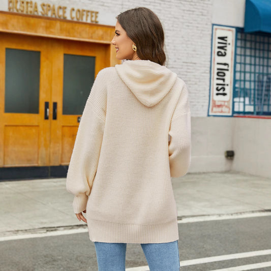 Stylish Geometric Knit Hooded Pullover Shop One Place