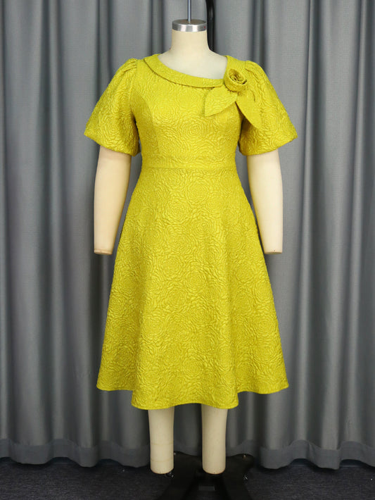 Jacquard Fabric Floral African Plus Size A line Dress Shop One Place