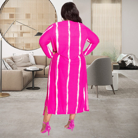 Plus Size Sexy Stripes Printed High Elastic Slip Dress Set Shop One Place