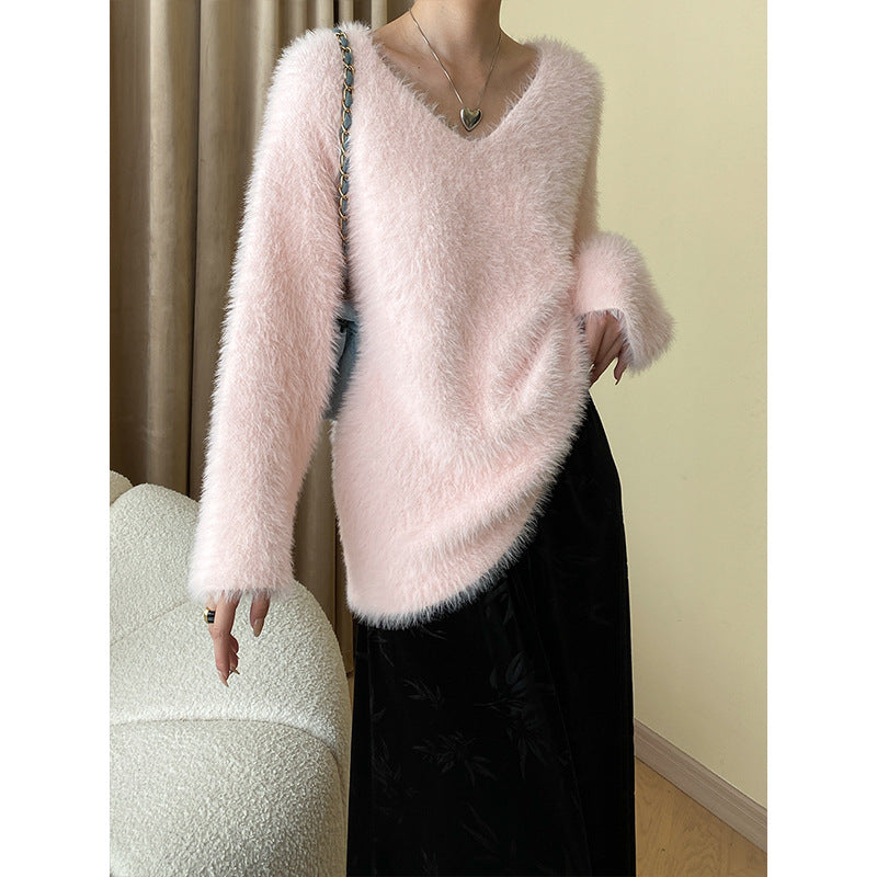 V Neckline Mink like Wool Soft Glutinous Sweater Shop One Place
