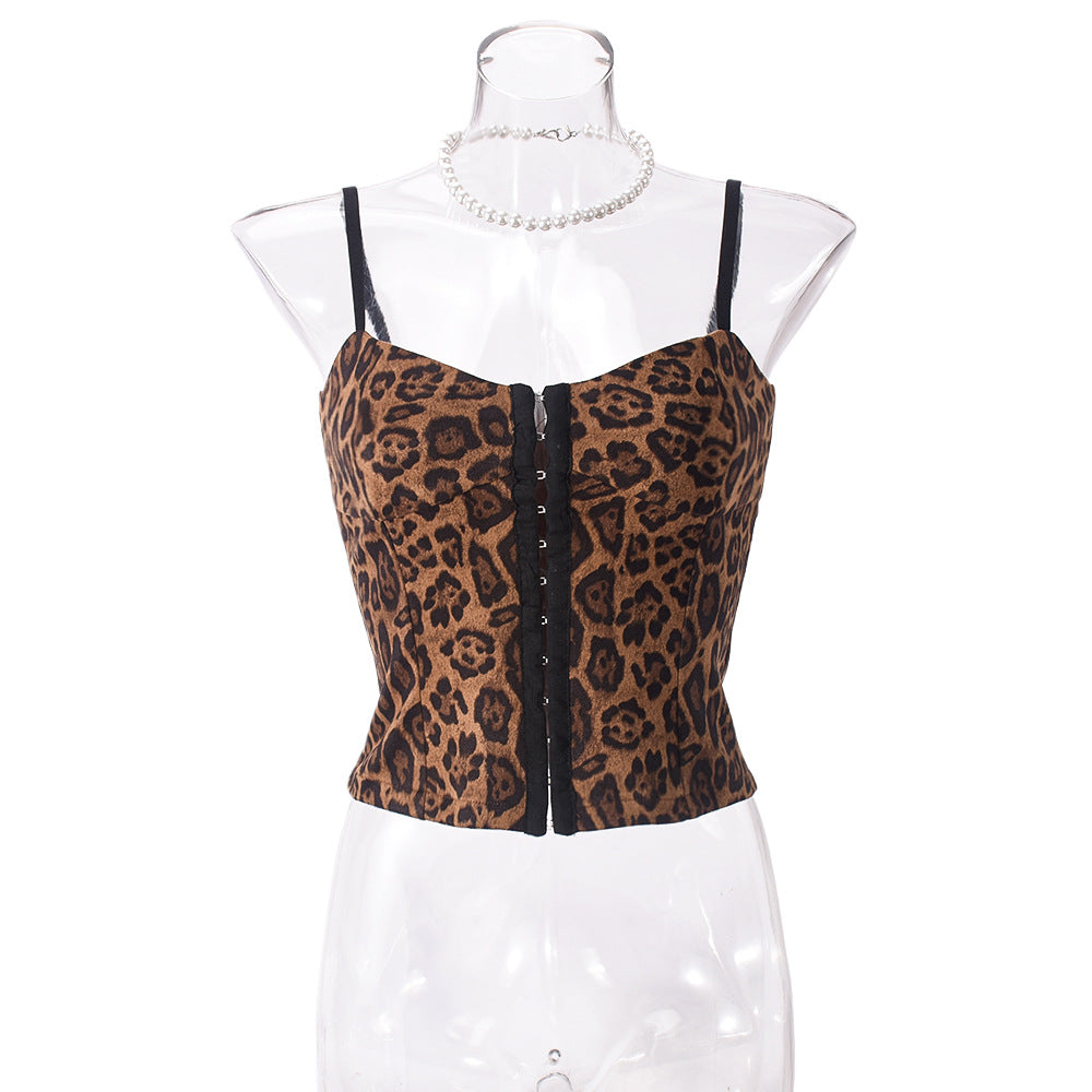 Ribbon Breasted Sleeveless Leopard Print Corset Top Shop One Place