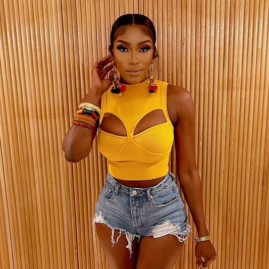 Sexy Open Chest Solid Color Hollow Cutout Top for Women Shop One Place