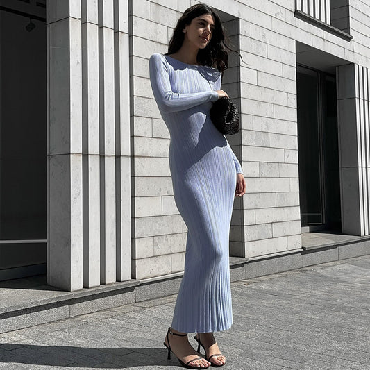 Round Neck Long Sleeve Slim Fit Fishtail Dress Shop One Place