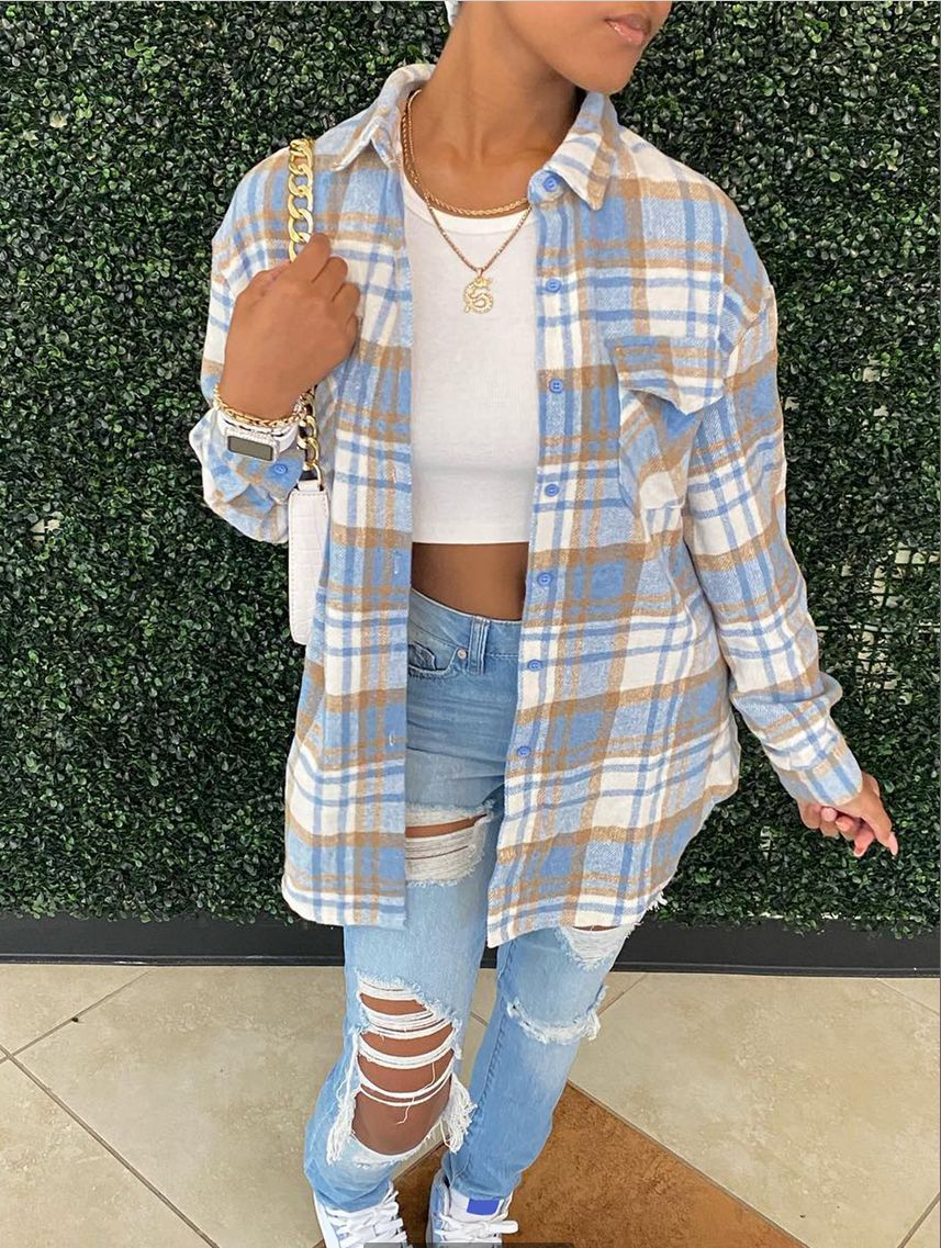 Plus Size Women's Plaid Shacket Shop One Place