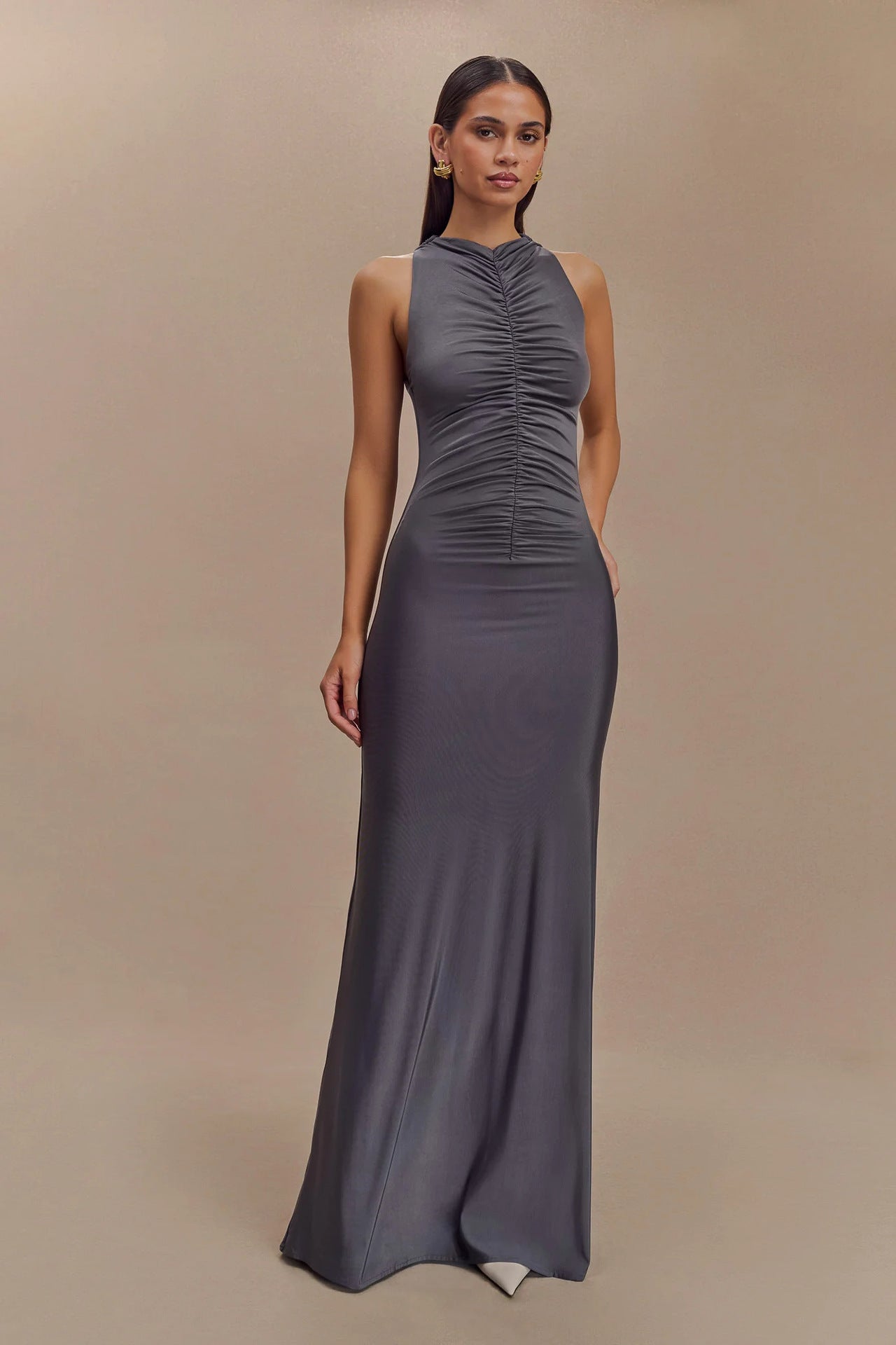 Sleeveless Pleated Solid Color Maxi Dress Shop One Place