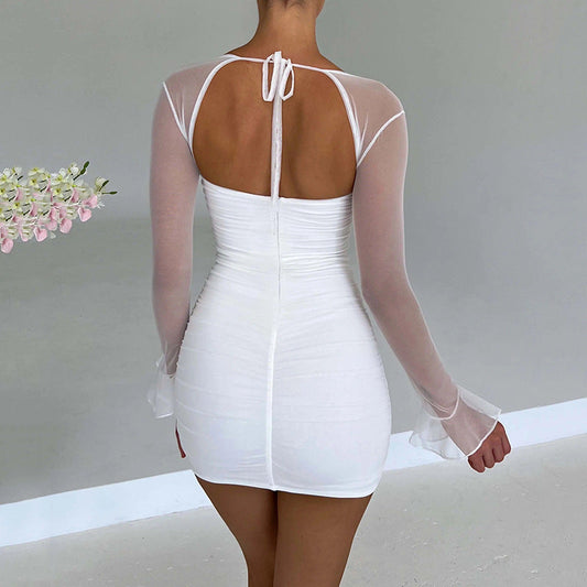 See through Long Sleeve Backless Hip Dress Shop One Place