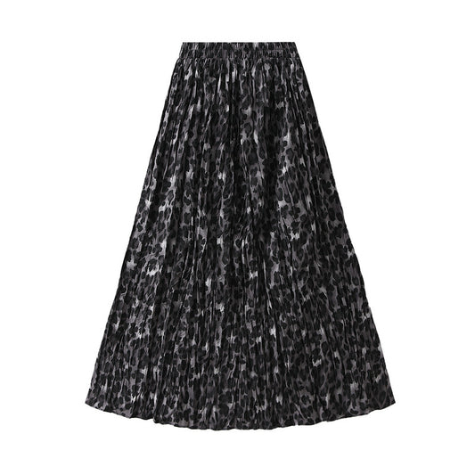 Leopard Print Mid Length Pleated Skirt Shop One Place