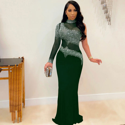 Sexy Rhinestone Mesh Slim Fit Dress Nightclub Shop One Place