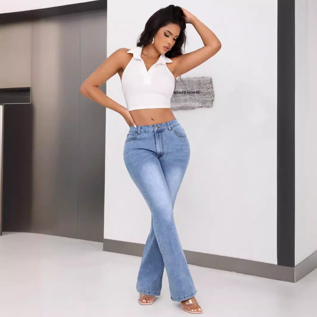 Women's High Waist Casual Straight Leg Slimming High Elastic Jeans Shop One Place