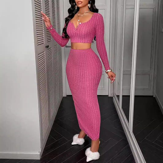 Women's Long Sleeve Narrow Skirt Set Shop One Place