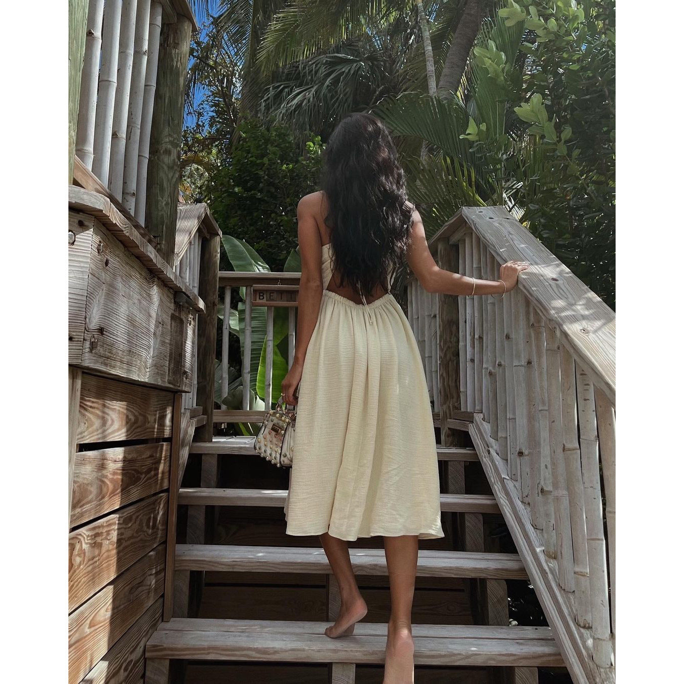 Bandeau V Neck Split Midi Dress Shop One Place