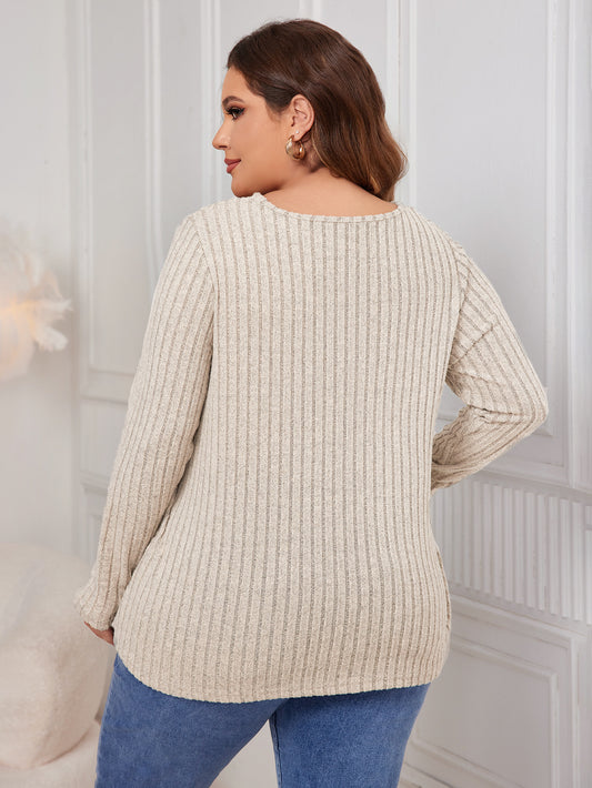 Plus Size V neck Loose Fitting Sweater Shop One Place