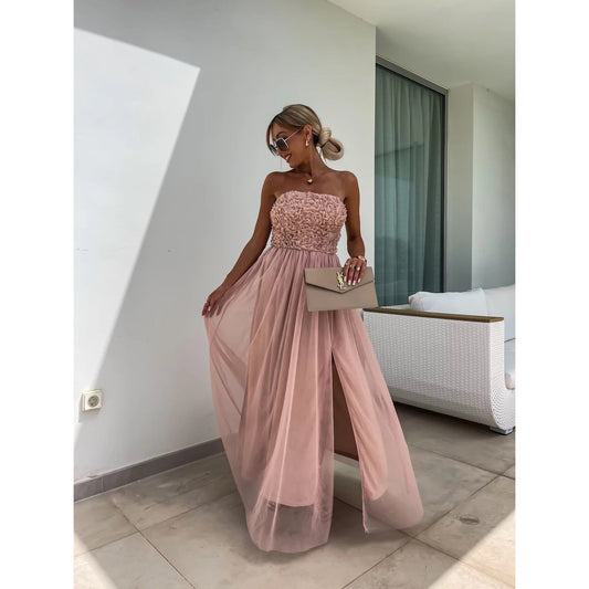 Elegant 3D Side Split Lace Maxi Dress Shop One Place