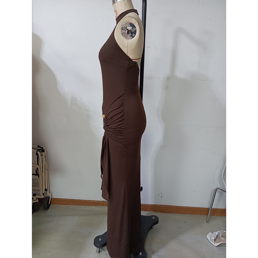 Women Solid Color Halter Sleeveless Dress Tied Slim Fit Sheath Dress Women Shop One Place