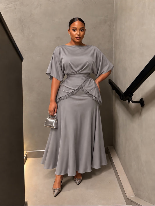 Women's Lace Trim Top & High Waist Midi Skirt Set – view 2
