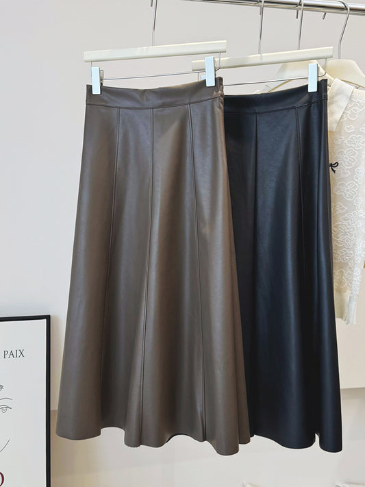 Draping French A Line Umbrella High Waist Hepburn Faux Leather Skirt Shop One Place