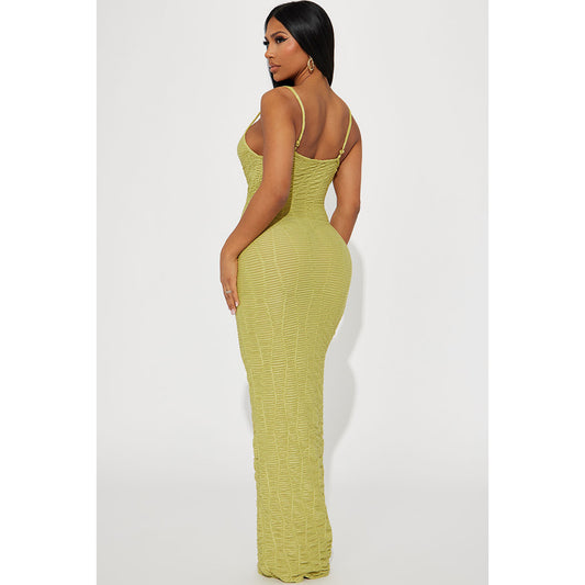 Stretch Pleated Suspender Maxi Dress Shop One Place