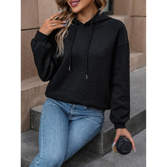 Long Sleeve Jacquard Solid Color Hooded Sweater Shop One Place