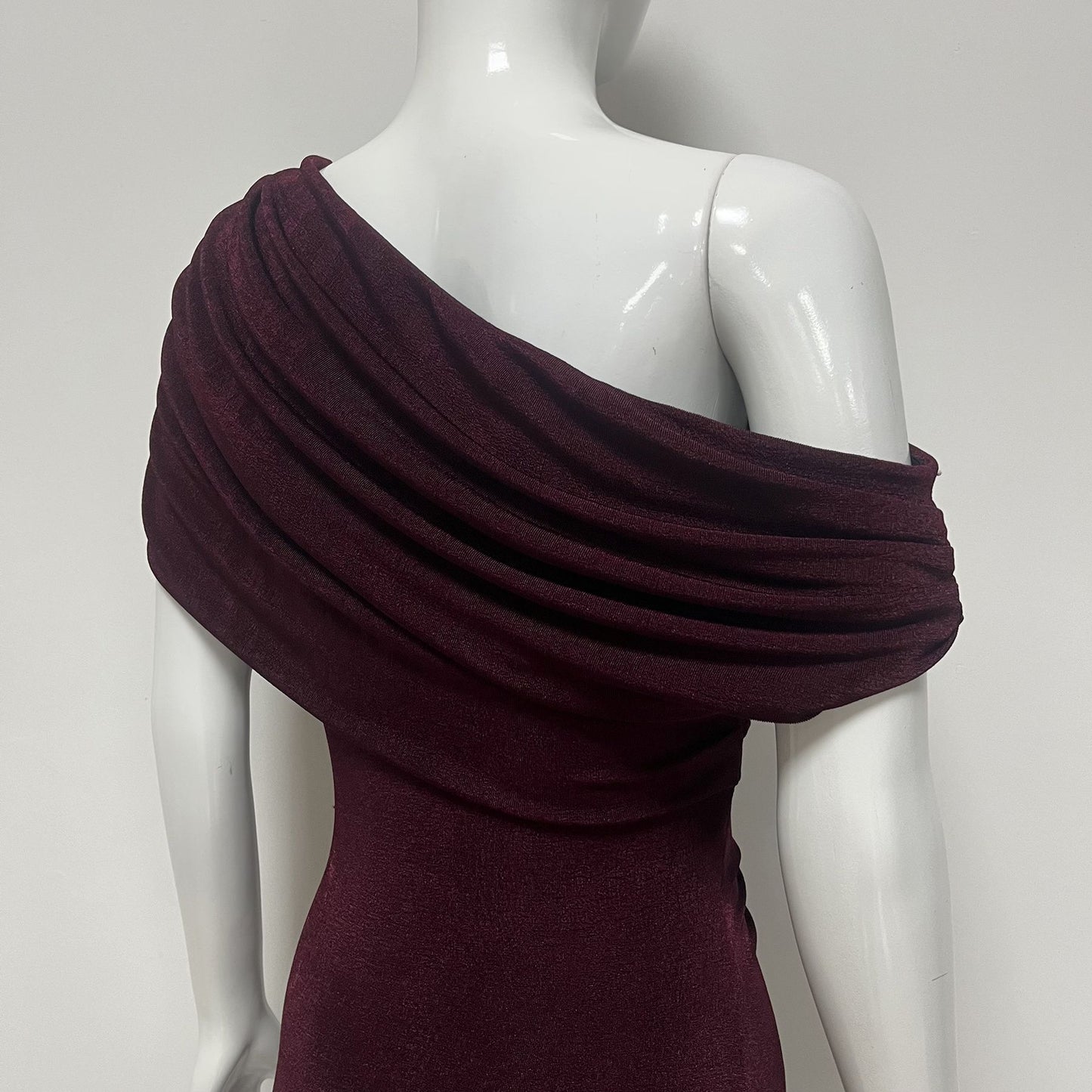 Summer Mature Elegant Skinny Sheath off Shoulder Irregular Asymmetric Cinched Dress Shop One Place