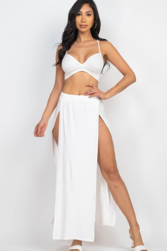 Bra Top & Side Slit Maxi Skirt Shop One Place