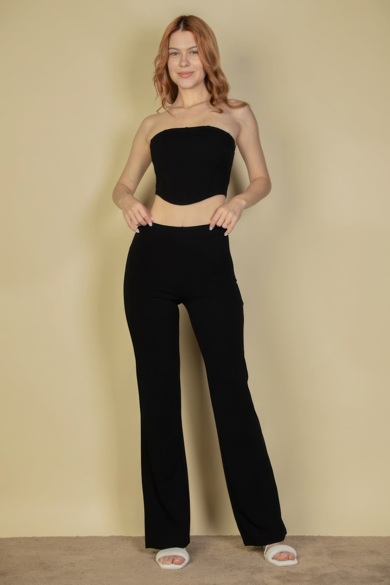 Strapless Corset Top & Flare Pants Set Shop One Place