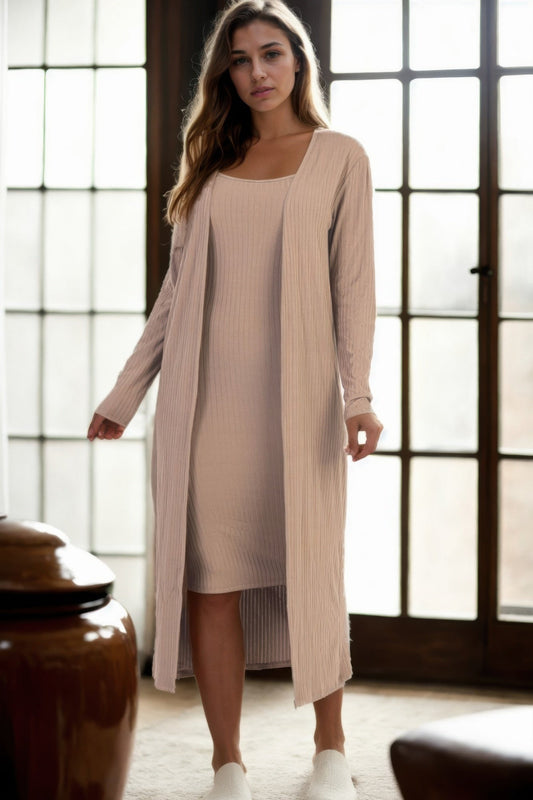 Ribbed Cardigan & Cami Midi Bodycon Dress Shop One Place