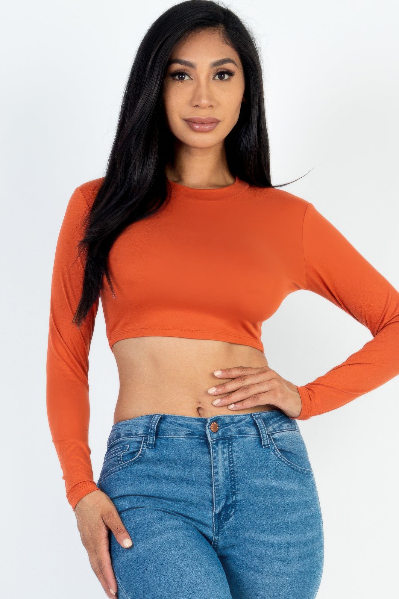 Crew Neck Long Sleeve Cropped Top Shop One Place