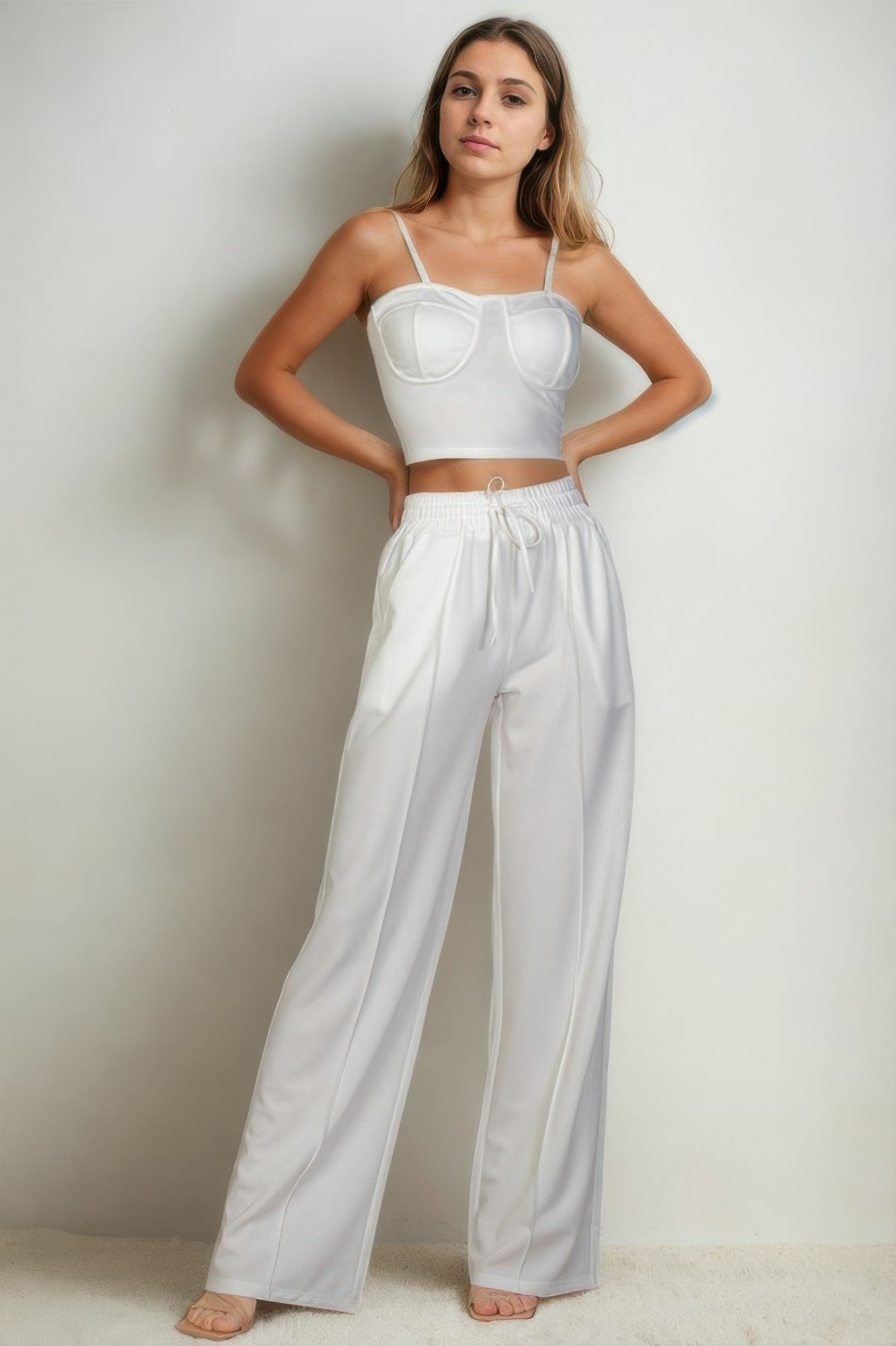 Bustier Crop Cami Top & Slant Pocket Straight Pants Shop One Place
