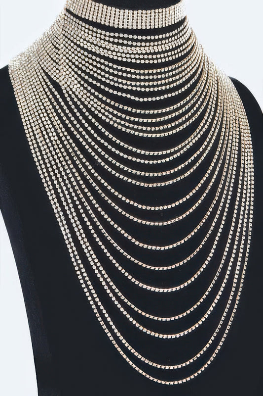 Multi Layered Rhinestone Necklace Shop One Place