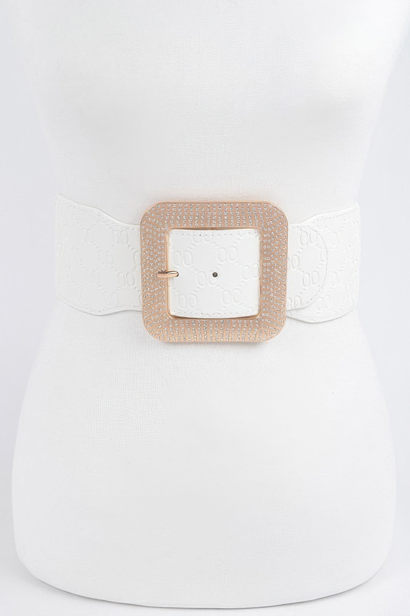 Big Rhinestone Buckle Embossed Elastic Belt Shop One Place