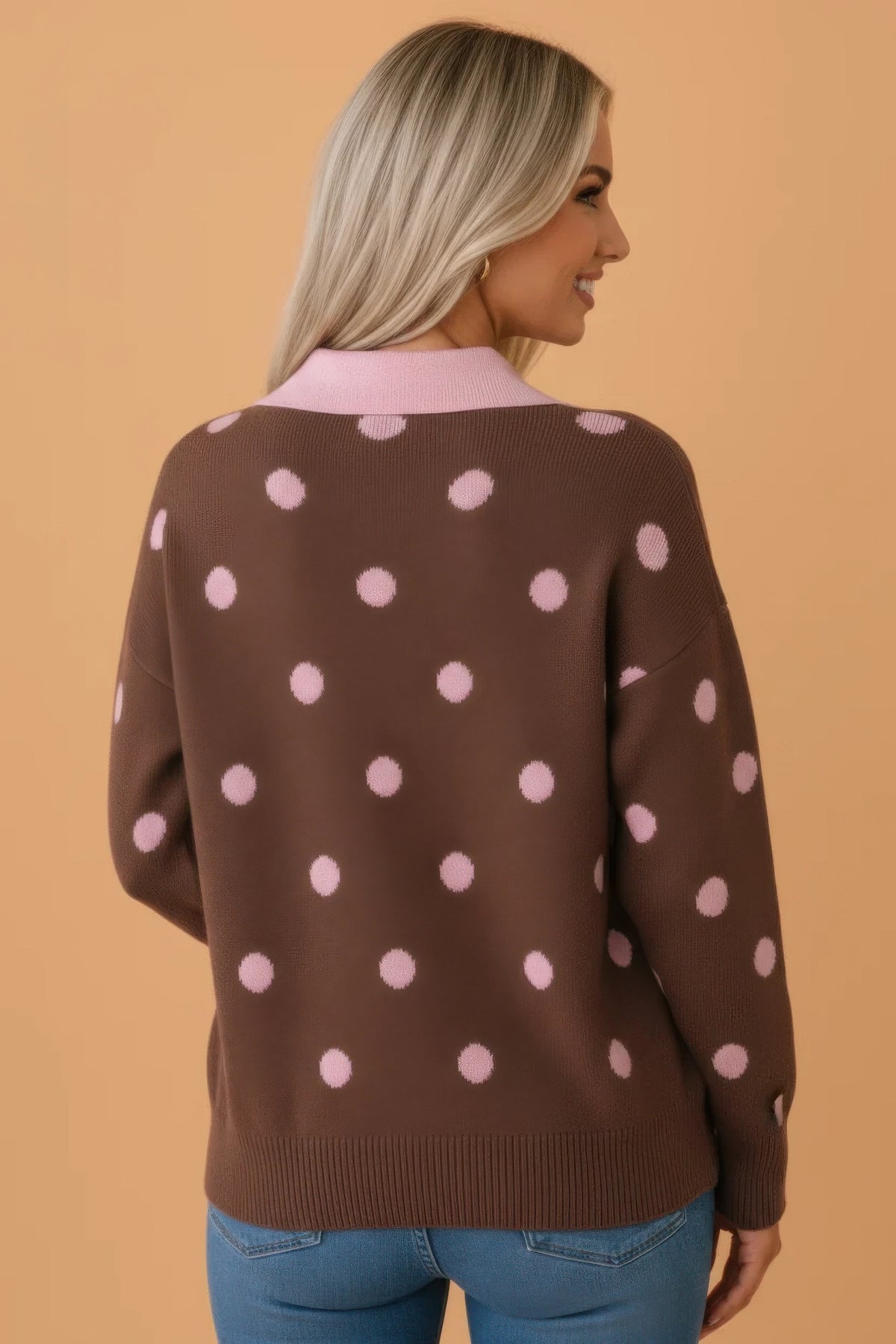 Women's Polka Dot Collared V-Neck Sweater – view 2