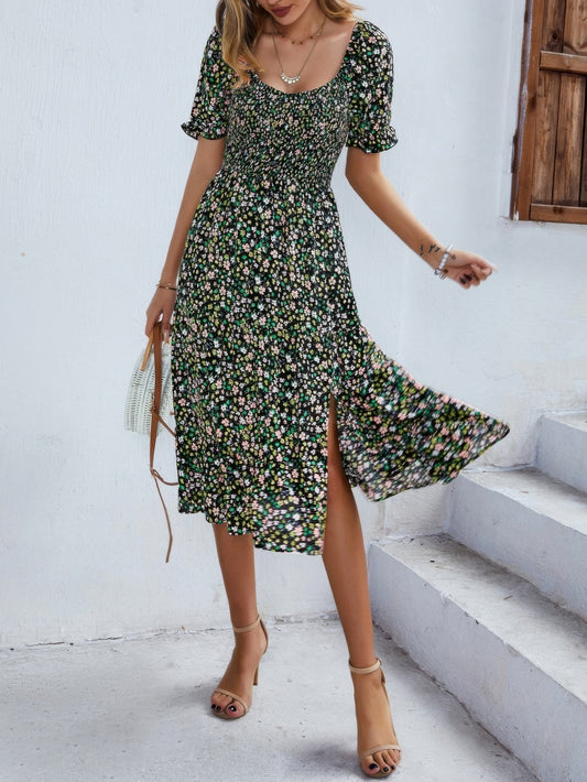 Bohemia Floral Puff Sleeve Flounce Sleeve Dress Shop One Place