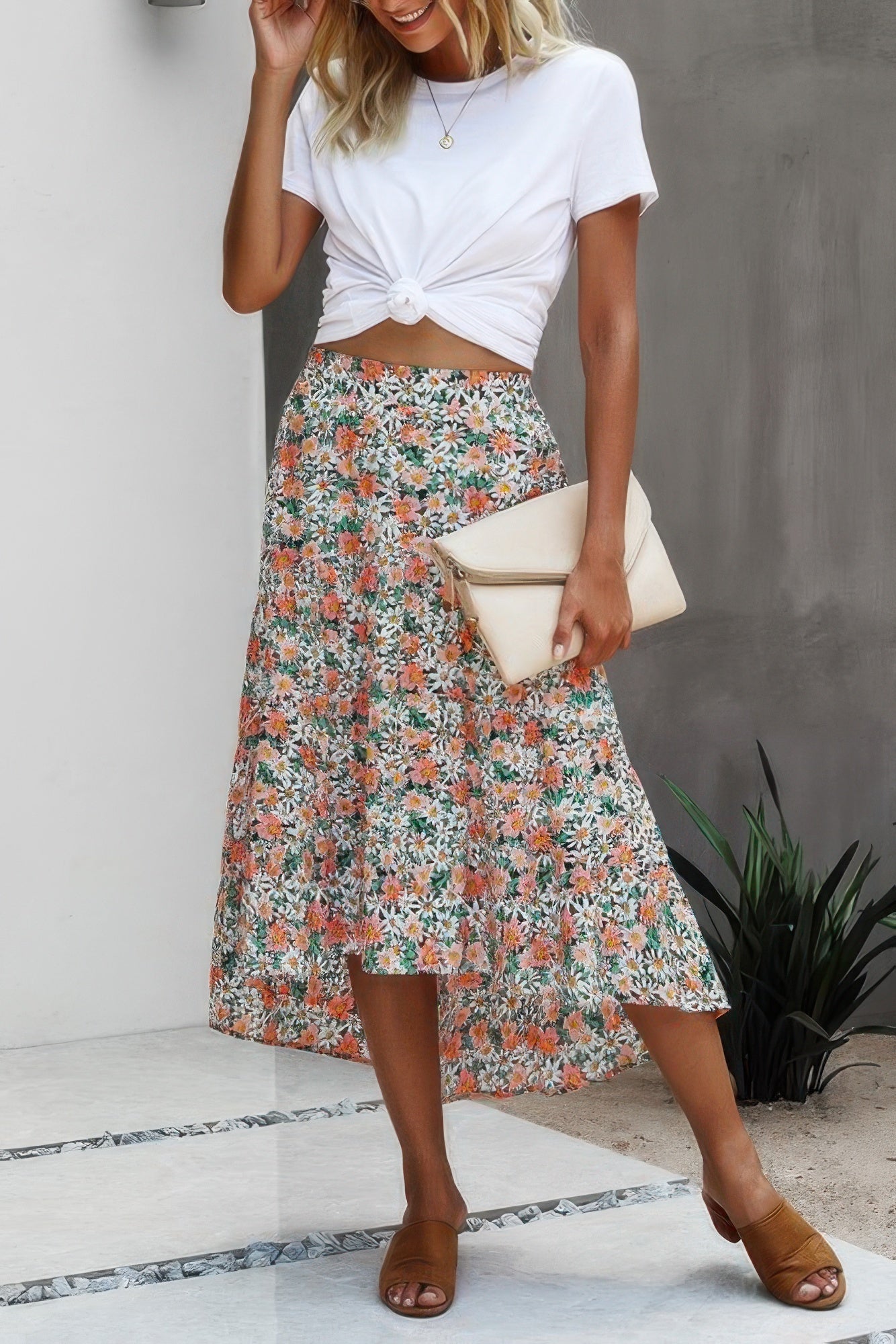Floral Print High Waist Skirt A Line Long Skirt Shop One Place