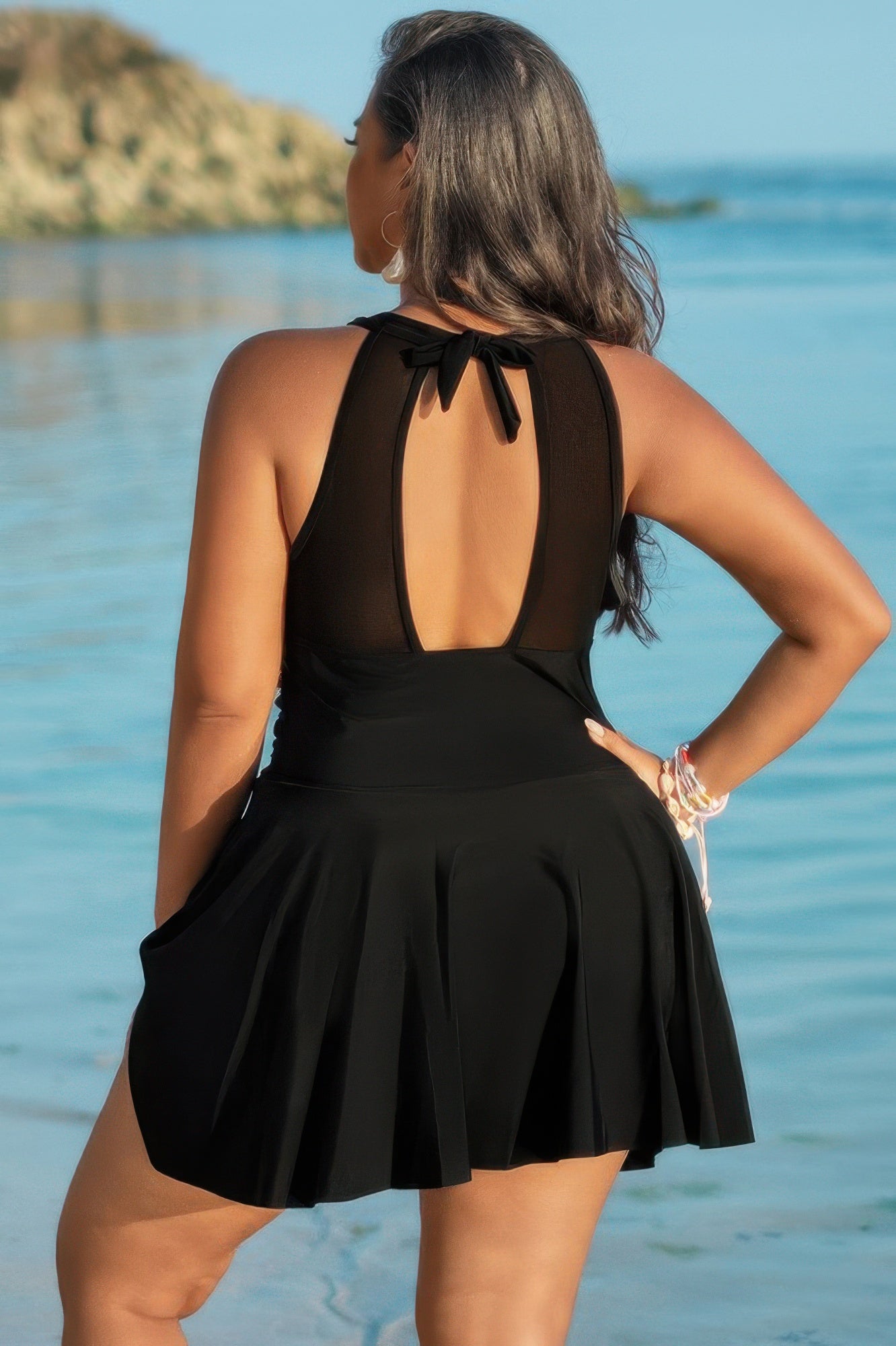 Plus Size Halter Ruched Sleeveless Swim Dress Shop One Place