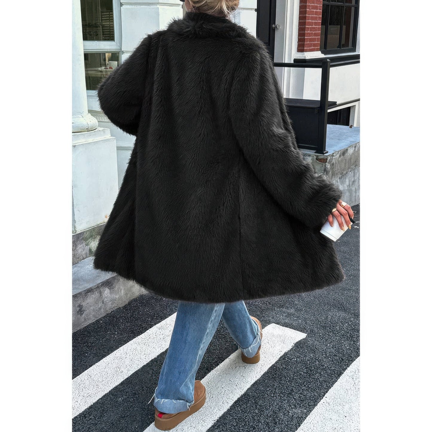 Solid Fluffy Faux Fur Shaggy Long Body Outwear Shop One Place