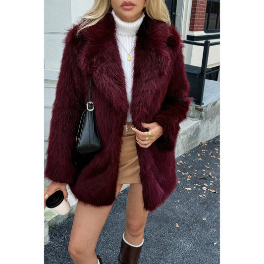 Faux Fur Fuzzy Fleece Lapel Open Front Coat Shop One Place