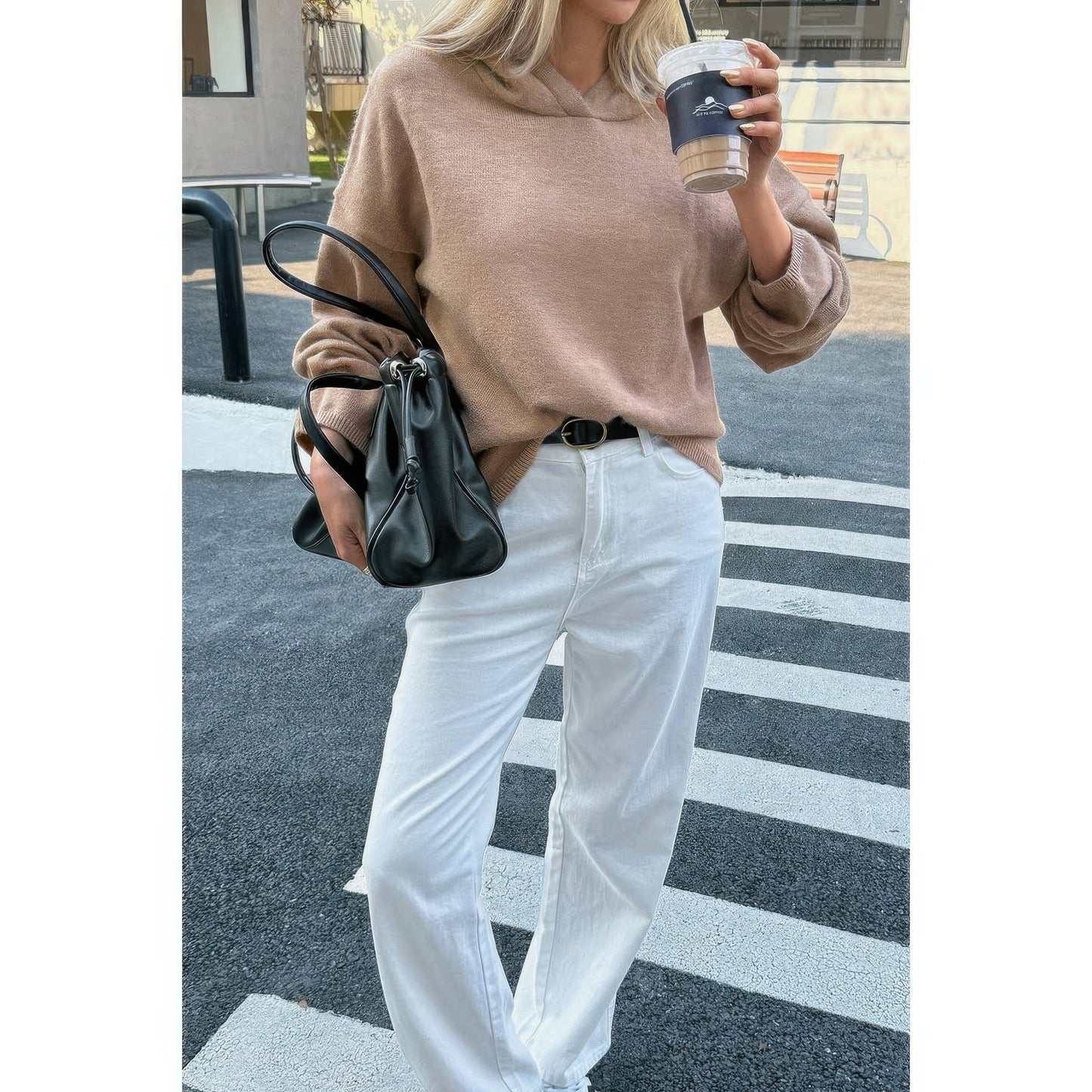 Solid Knit Long Sleeve Loose Hooded Sweater Shop One Place