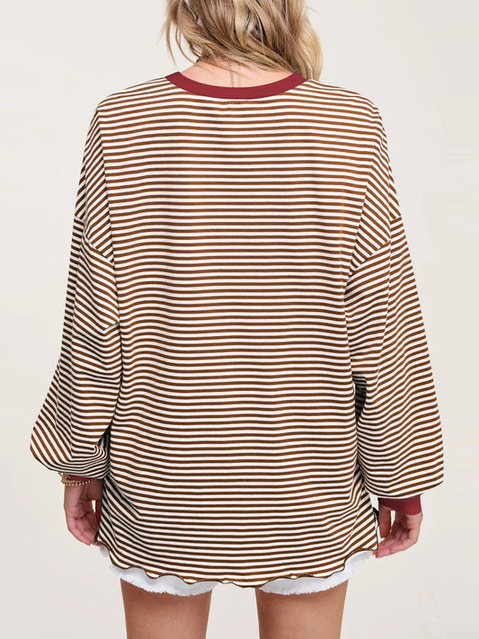 Contrast Striped Long Sleeve Sweatshirt Shop One Place