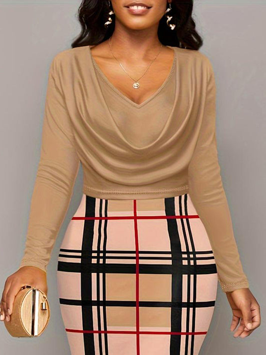 Plus Size Plaid Long Sleeve Mini Dress Shop One Place