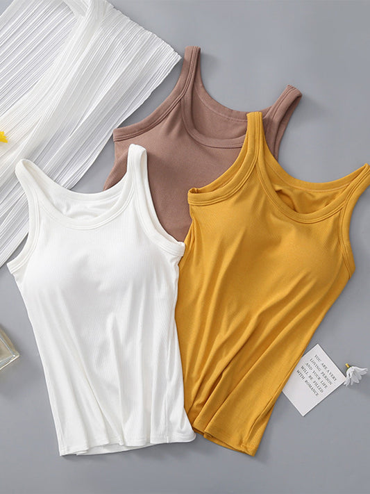 Round Neck Tank with Bra Shop One Place