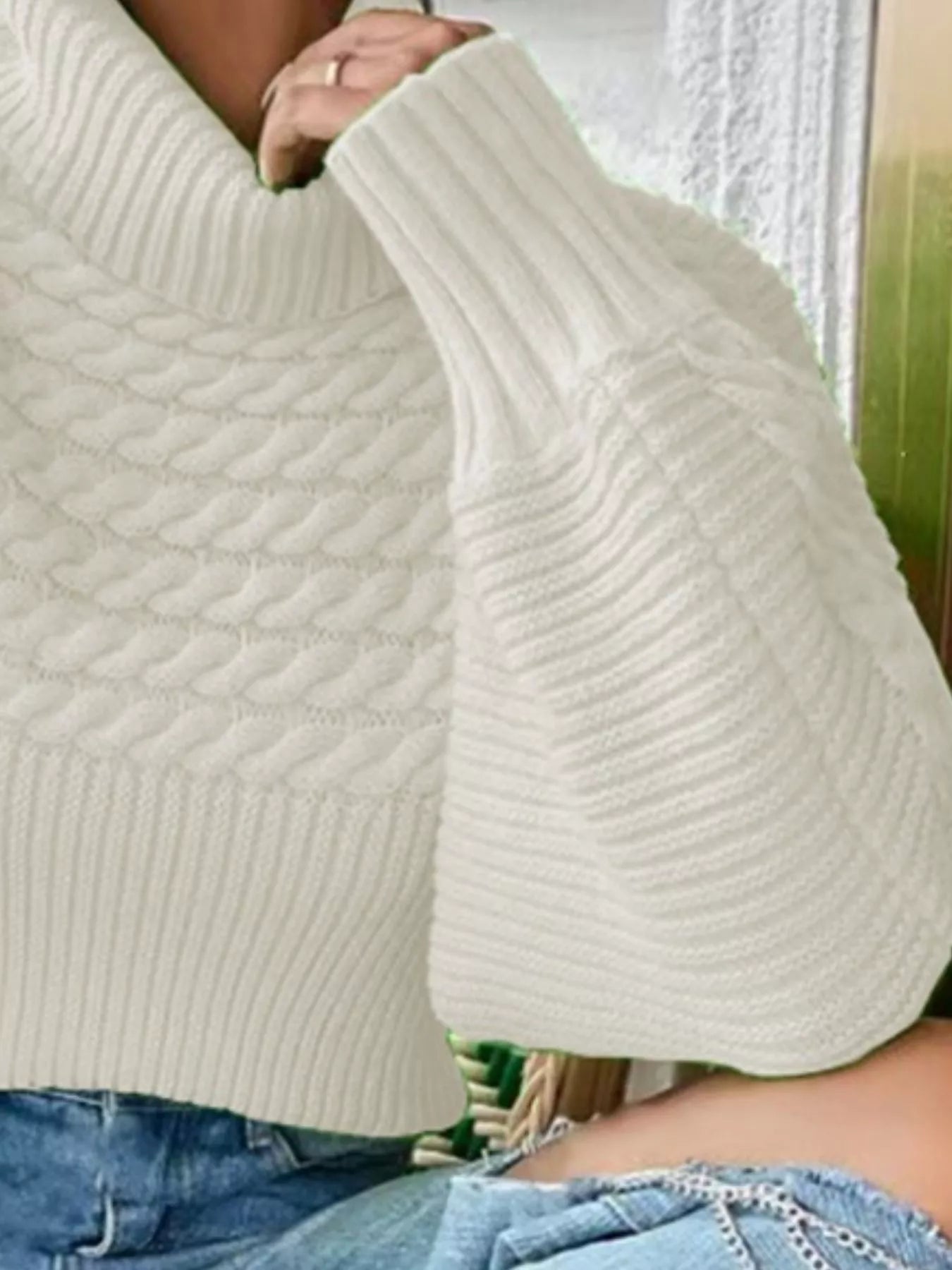 Full Size Textured Knit Turtleneck Long Sleeve Sweater Plus Size - Shop One Place