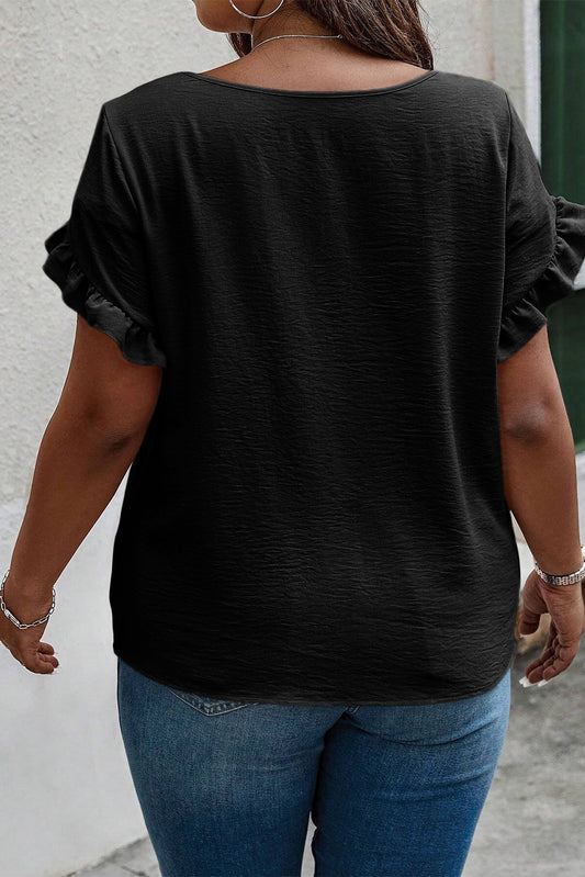 Black Ruffled Short Sleeve Plus Size Top Shop One Place