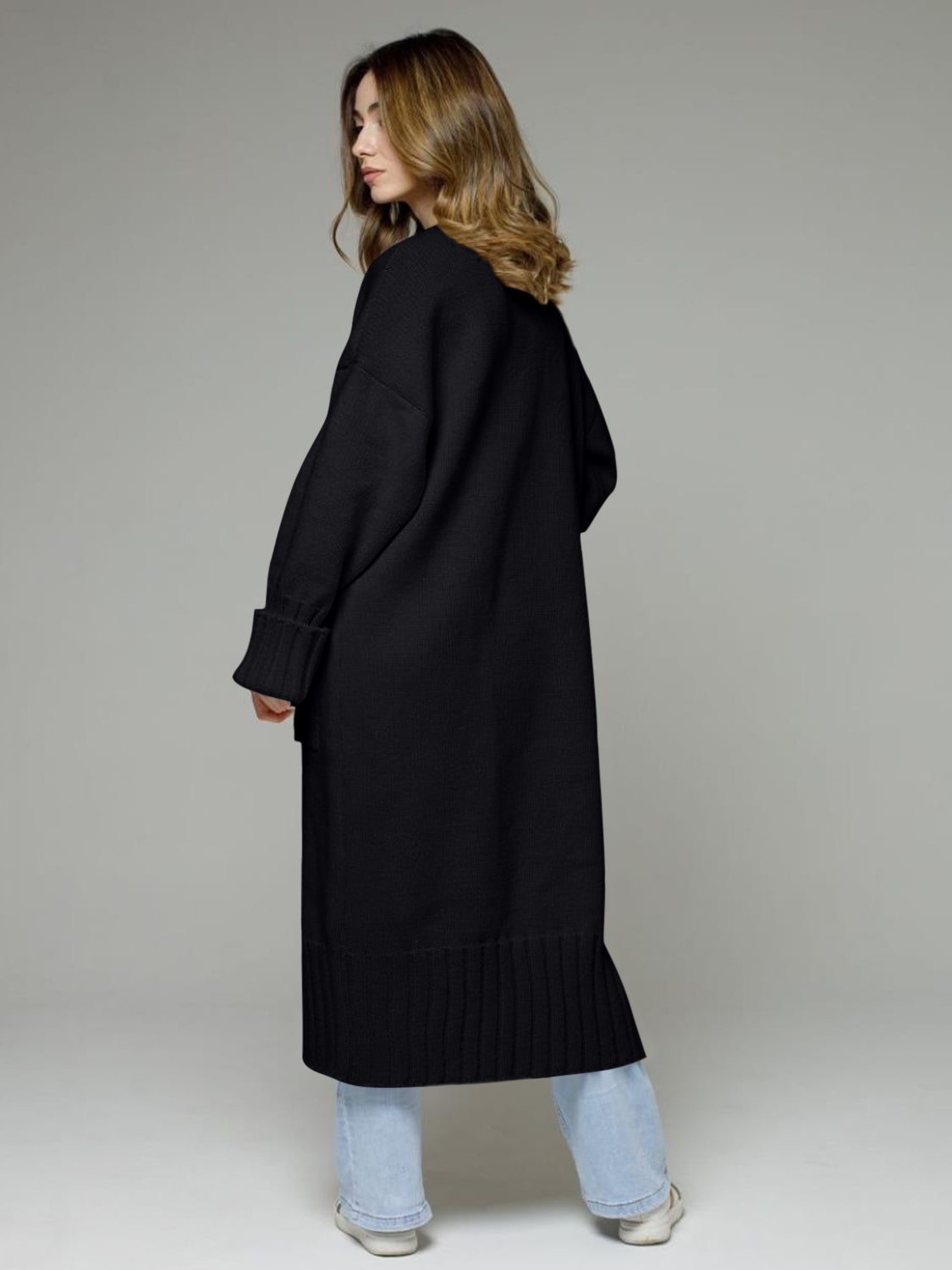 Pocketed Open Front Dropped Shoulder Cardigan Shop One Place