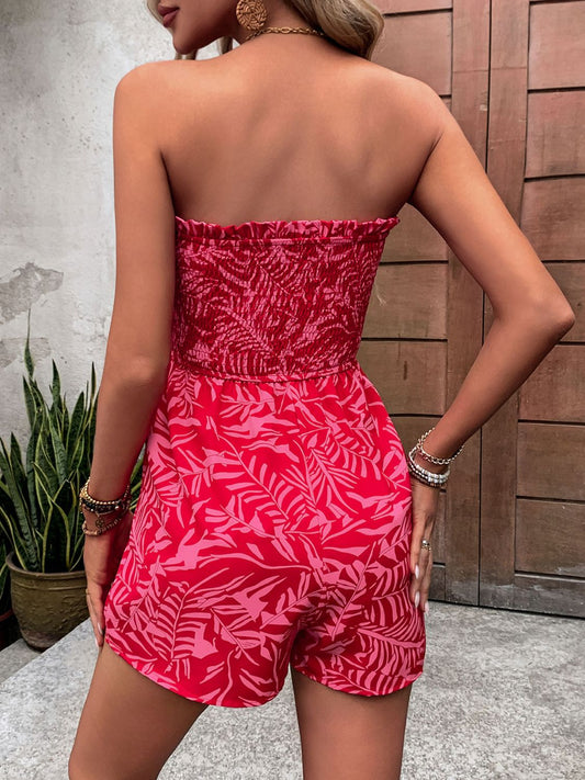 Smocked Printed Tube Romper with Pockets Shop One Place