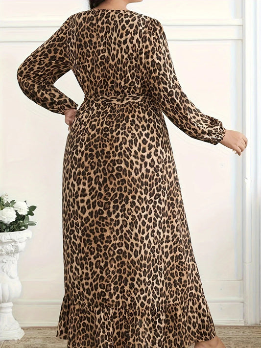 Plus Size Leopard Print Surplice Maxi Dress Shop One Place