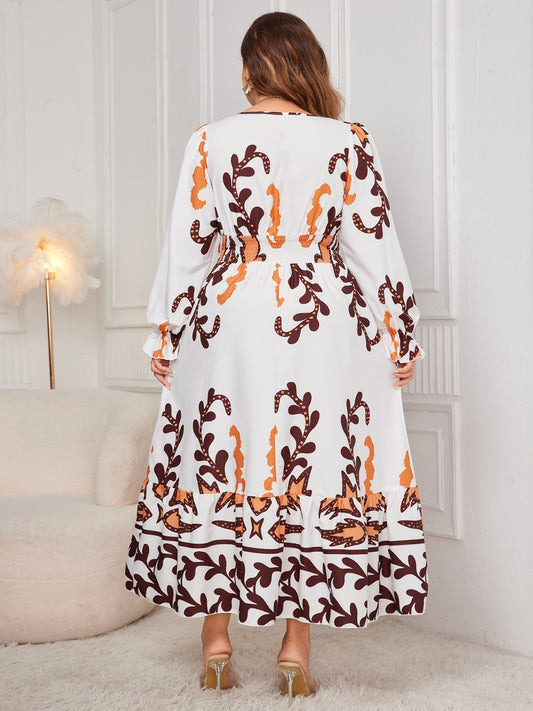 Plus Size Printed Surplice Flounce Sleeve Dress Shop One Place