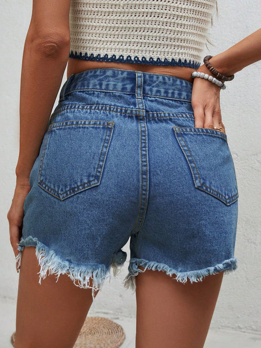 Distressed Raw Hem Denim Shorts Shop One Place
