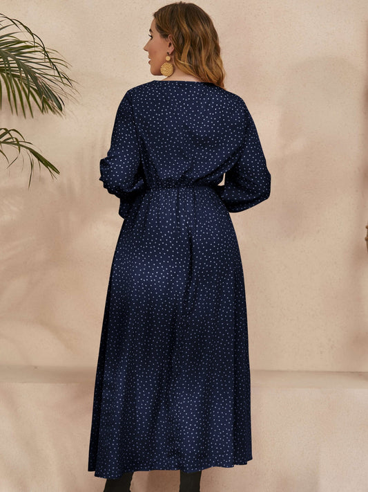 Honey Plus Size Ruffled Polka Dot Long Sleeve Midi Dress Shop One Place